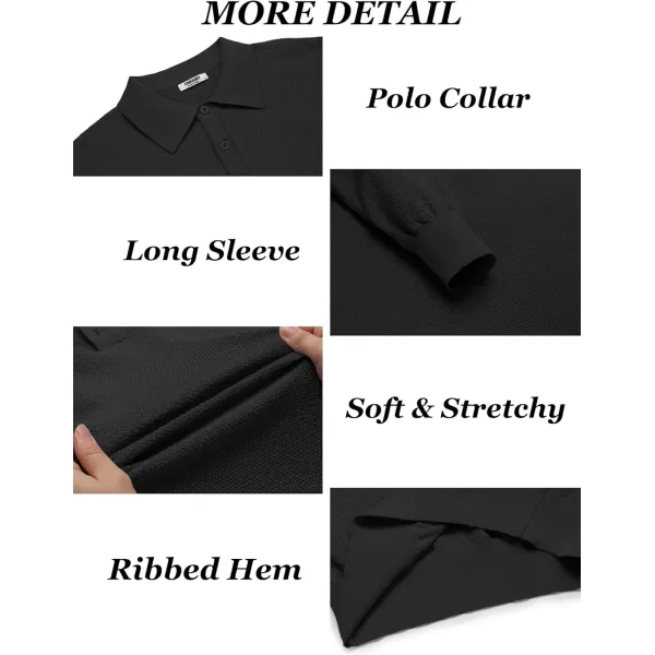 COOFANDY Mens Knit Polo Shirts Long Sleeve Casual Polo Sweaters Shirt Waffle Textured Collared Sweater