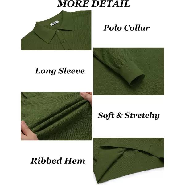 COOFANDY Mens Knit Polo Shirts Long Sleeve Casual Polo Sweaters Shirt Waffle Textured Collared Sweater