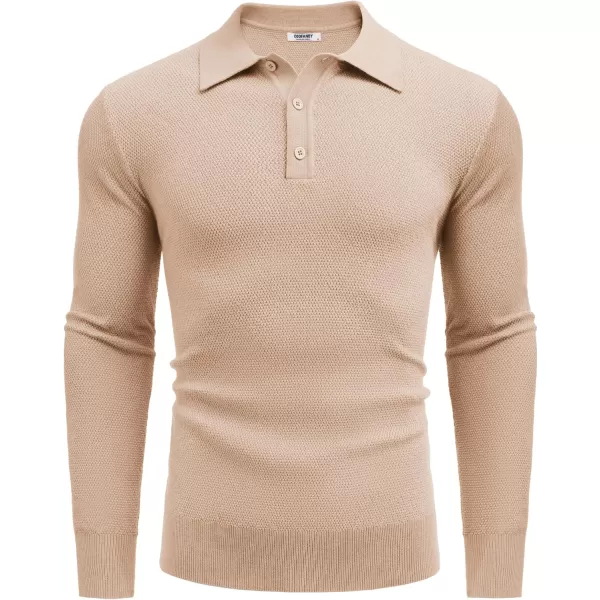 COOFANDY Mens Knit Polo Shirts Long Sleeve Casual Polo Sweaters Shirt Waffle Textured Collared Sweater