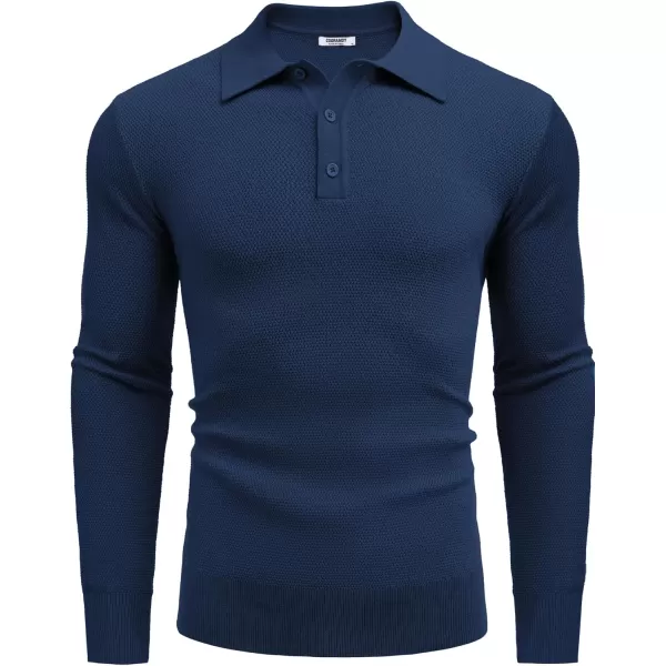 COOFANDY Mens Knit Polo Shirts Long Sleeve Casual Polo Sweaters Shirt Waffle Textured Collared Sweater