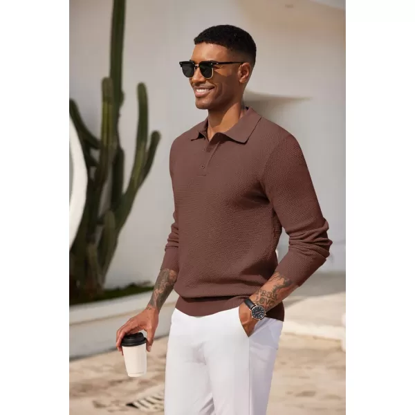COOFANDY Mens Knit Polo Shirts Long Sleeve Casual Polo Sweaters Shirt Waffle Textured Collared Sweater
