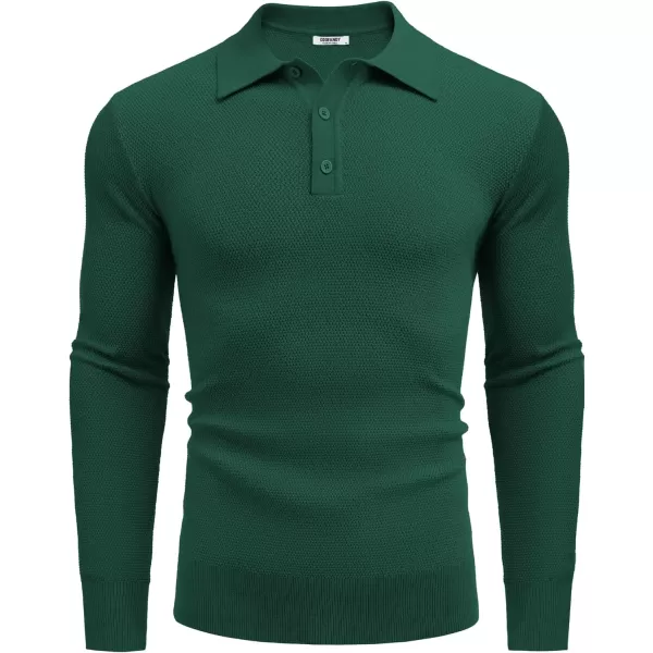 COOFANDY Mens Knit Polo Shirts Long Sleeve Casual Polo Sweaters Shirt Waffle Textured Collared Sweater