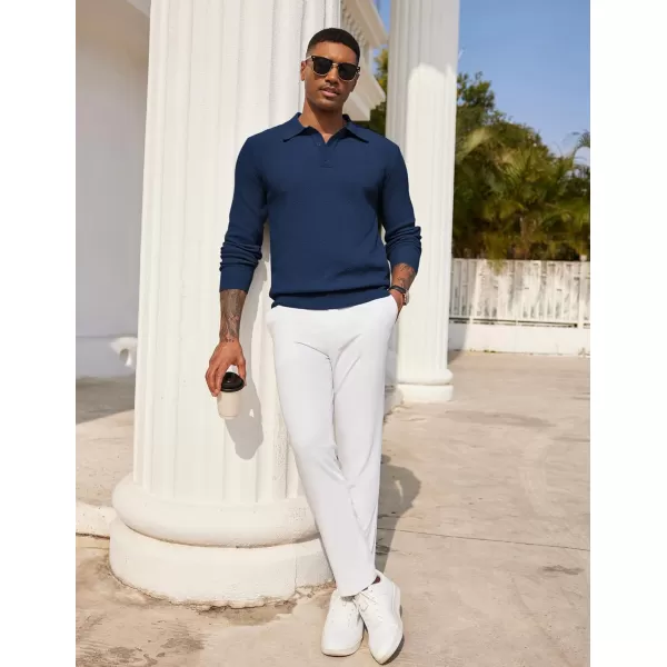 COOFANDY Mens Knit Polo Shirts Long Sleeve Casual Polo Sweaters Shirt Waffle Textured Collared Sweater