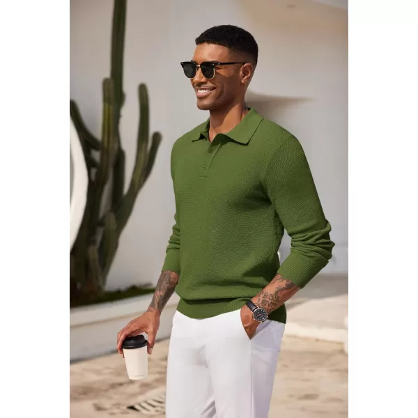 COOFANDY Mens Knit Polo Shirts Long Sleeve Casual Polo Sweaters Shirt Waffle Textured Collared Sweater