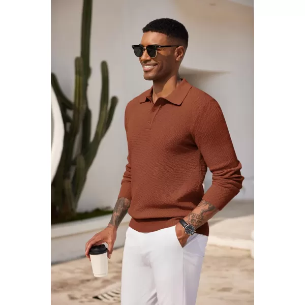 COOFANDY Mens Knit Polo Shirts Long Sleeve Casual Polo Sweaters Shirt Waffle Textured Collared Sweater