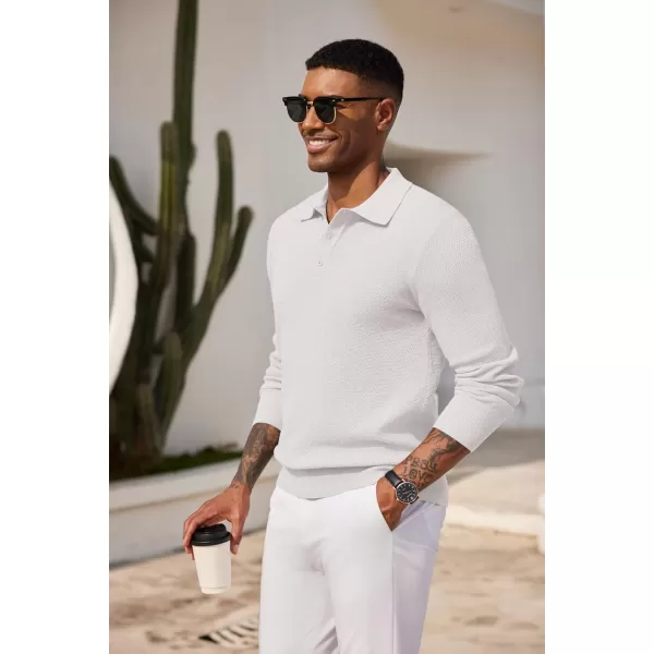 COOFANDY Mens Knit Polo Shirts Long Sleeve Casual Polo Sweaters Shirt Waffle Textured Collared Sweater
