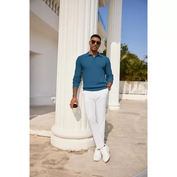 COOFANDY Mens Knit Polo Shirts Long Sleeve Casual Polo Sweaters Shirt Waffle Textured Collared Sweater