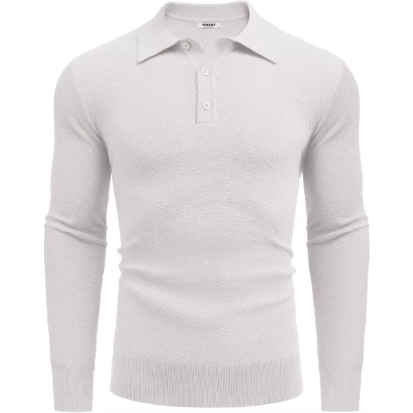 COOFANDY Mens Knit Polo Shirts Long Sleeve Casual Polo Sweaters Shirt Waffle Textured Collared Sweater
