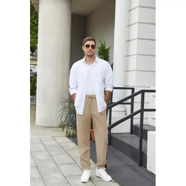 COOFANDY Men's Linen Casual Pants Lightweight Jogger Pants Elastic Waist Drawstring Yoga Beach Pants with Pockets