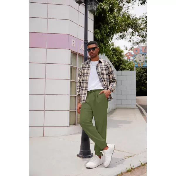 COOFANDY Men's Linen Casual Pants Lightweight Jogger Pants Elastic Waist Drawstring Yoga Beach Pants with Pockets