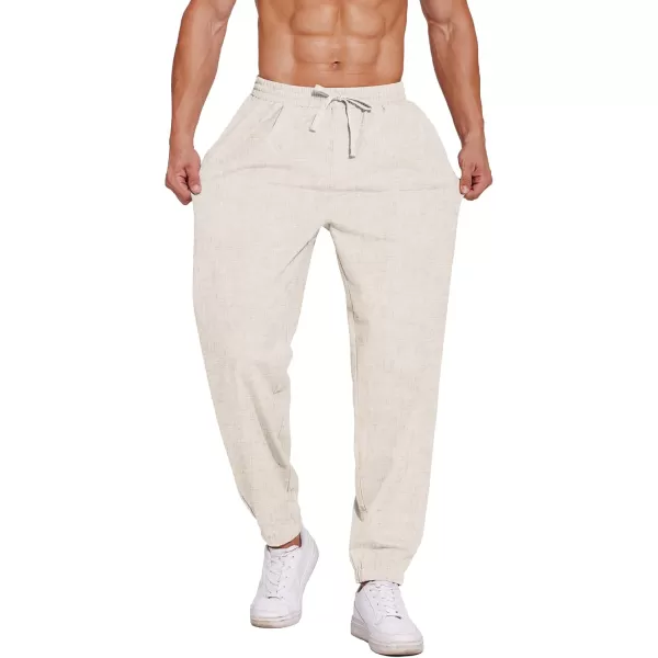 COOFANDY Men's Linen Casual Pants Lightweight Jogger Pants Elastic Waist Drawstring Yoga Beach Pants with Pockets