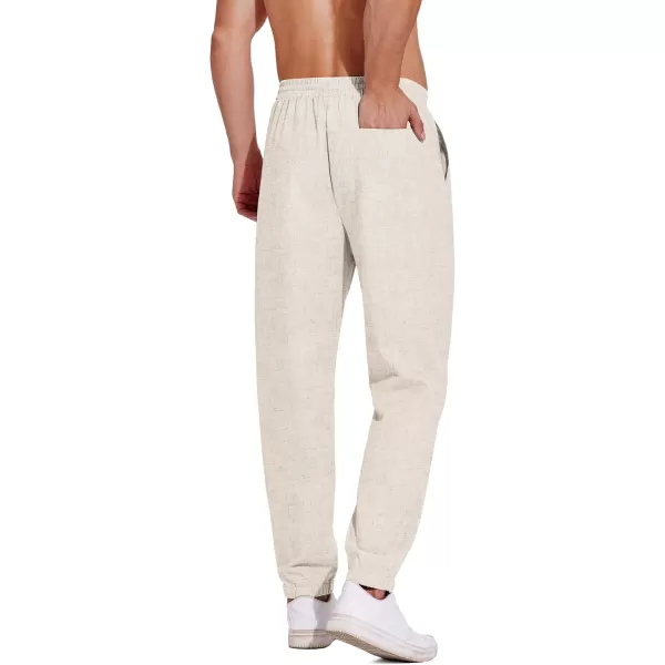 COOFANDY Men's Linen Casual Pants Lightweight Jogger Pants Elastic Waist Drawstring Yoga Beach Pants with Pockets