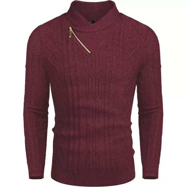 COOFANDY Men's Shawl Collar Sweater Slim Fit Casual Zip Pullover Cable Knitted Sweaters