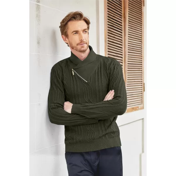 COOFANDY Men's Shawl Collar Sweater Slim Fit Casual Zip Pullover Cable Knitted Sweaters