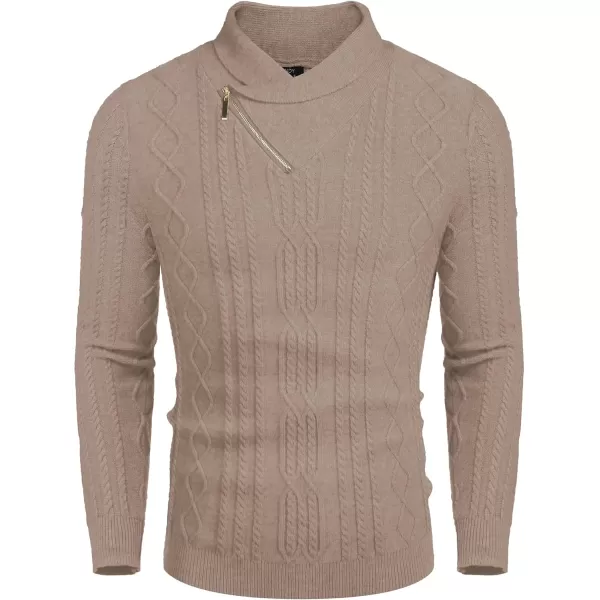 COOFANDY Men's Shawl Collar Sweater Slim Fit Casual Zip Pullover Cable Knitted Sweaters