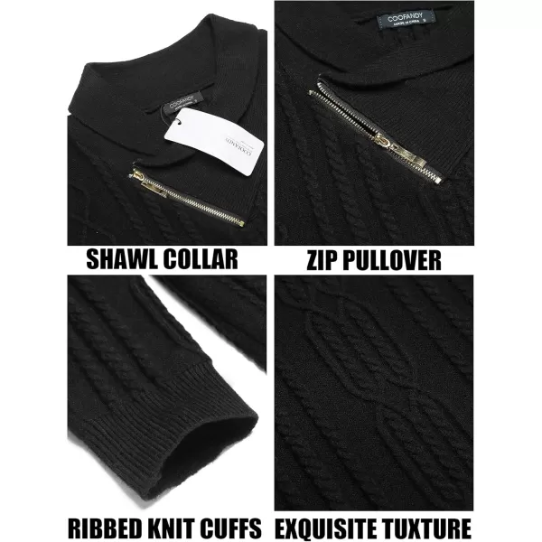 COOFANDY Men's Shawl Collar Sweater Slim Fit Casual Zip Pullover Cable Knitted Sweaters