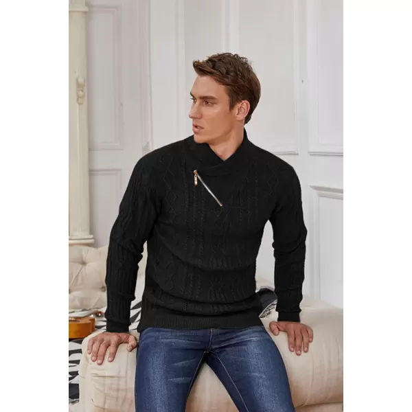 COOFANDY Men's Shawl Collar Sweater Slim Fit Casual Zip Pullover Cable Knitted Sweaters
