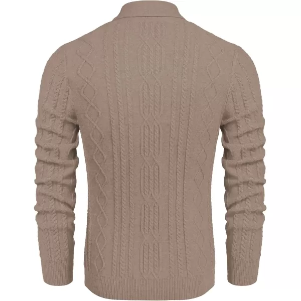 COOFANDY Men's Shawl Collar Sweater Slim Fit Casual Zip Pullover Cable Knitted Sweaters