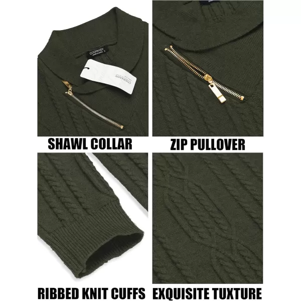 COOFANDY Men's Shawl Collar Sweater Slim Fit Casual Zip Pullover Cable Knitted Sweaters
