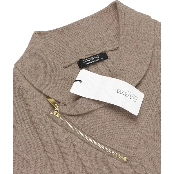 COOFANDY Men's Shawl Collar Sweater Slim Fit Casual Zip Pullover Cable Knitted Sweaters
