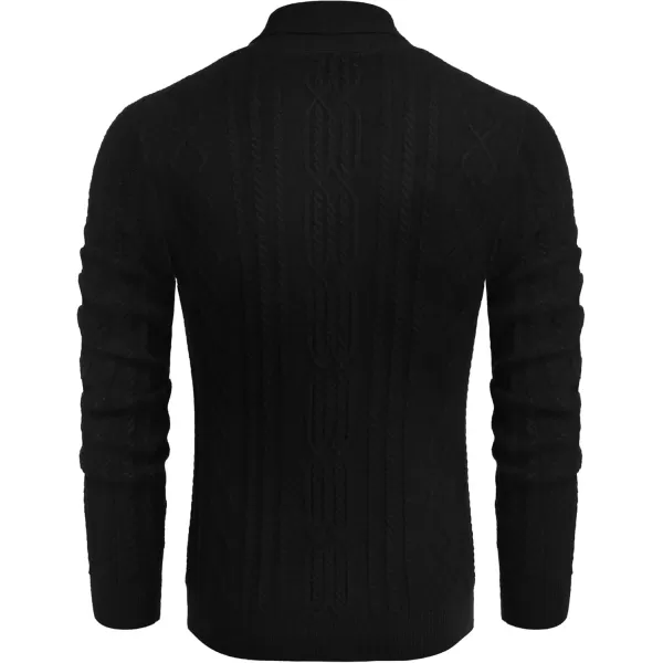 COOFANDY Men's Shawl Collar Sweater Slim Fit Casual Zip Pullover Cable Knitted Sweaters