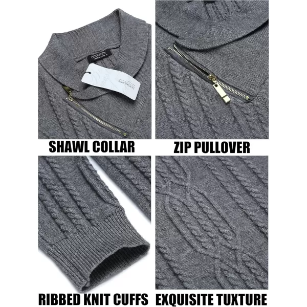 COOFANDY Men's Shawl Collar Sweater Slim Fit Casual Zip Pullover Cable Knitted Sweaters