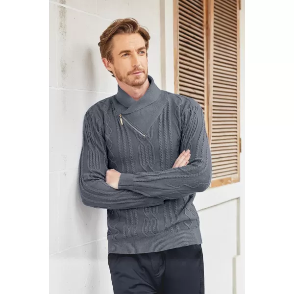COOFANDY Men's Shawl Collar Sweater Slim Fit Casual Zip Pullover Cable Knitted Sweaters