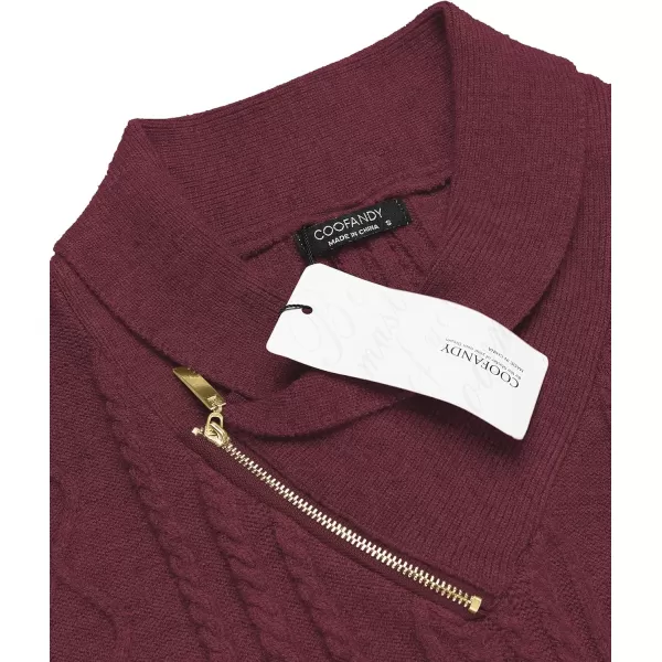 COOFANDY Men's Shawl Collar Sweater Slim Fit Casual Zip Pullover Cable Knitted Sweaters