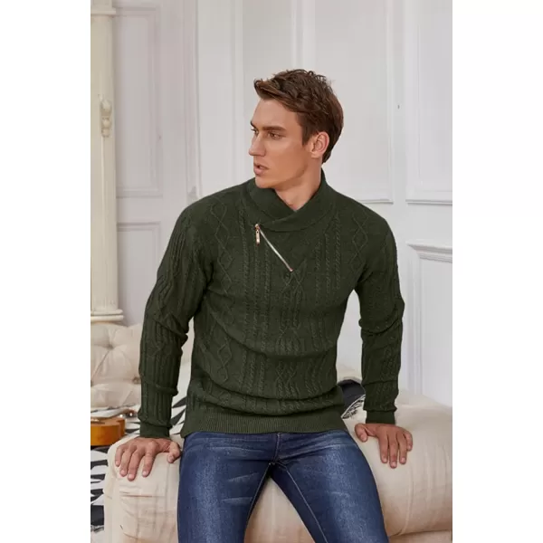 COOFANDY Men's Shawl Collar Sweater Slim Fit Casual Zip Pullover Cable Knitted Sweaters