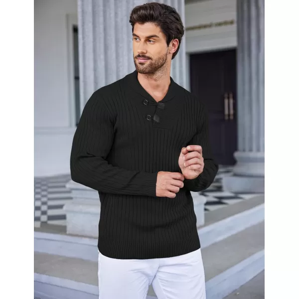 COOFANDY Men's Shawl Collar Sweaters Casual Slim Fit Button Knitted Pullover Sweater