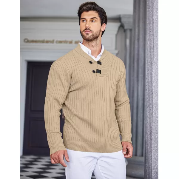 COOFANDY Men's Shawl Collar Sweaters Casual Slim Fit Button Knitted Pullover Sweater
