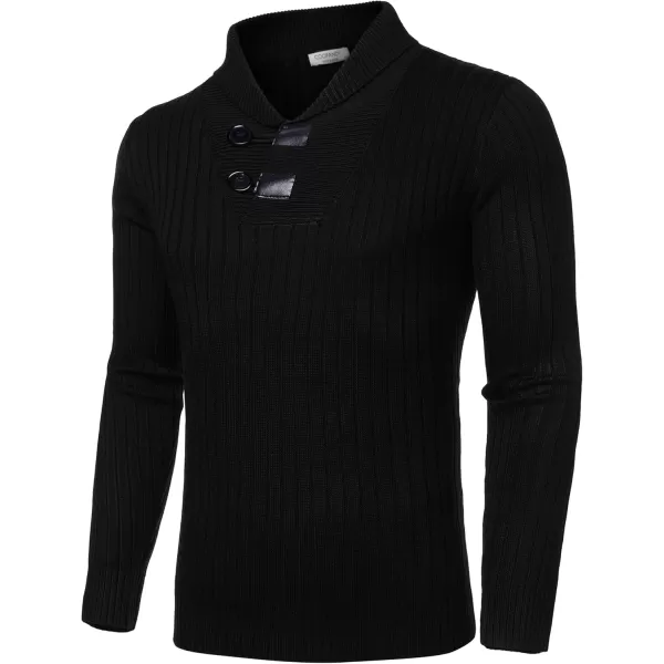 COOFANDY Men's Shawl Collar Sweaters Casual Slim Fit Button Knitted Pullover Sweater