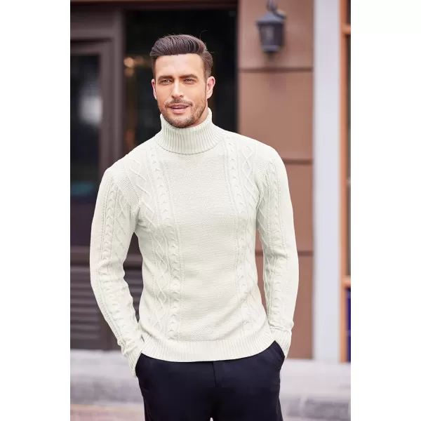 COOFANDY Men's Slim fit Turtleneck Sweater Casual Cable Knitted Pullover Sweaters