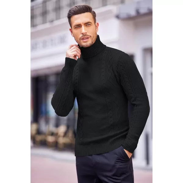 COOFANDY Men's Slim fit Turtleneck Sweater Casual Cable Knitted Pullover Sweaters