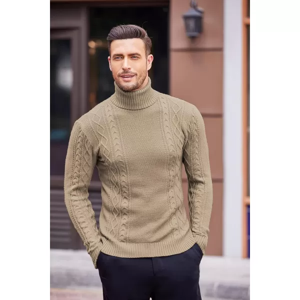 COOFANDY Men's Slim fit Turtleneck Sweater Casual Cable Knitted Pullover Sweaters