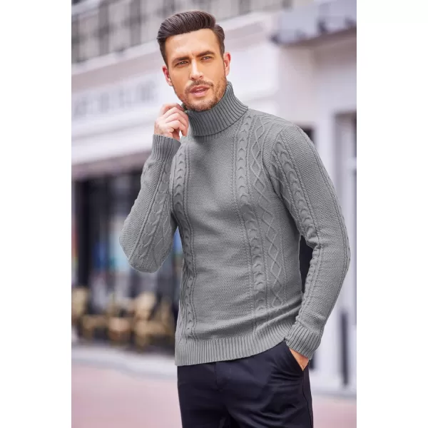 COOFANDY Men's Slim fit Turtleneck Sweater Casual Cable Knitted Pullover Sweaters