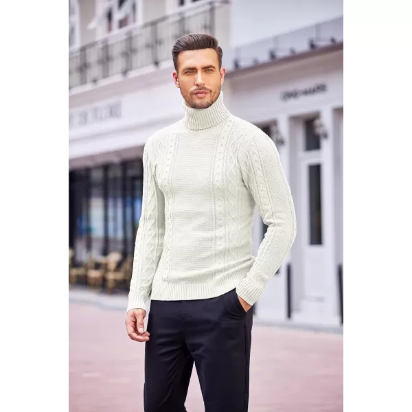 COOFANDY Men's Slim fit Turtleneck Sweater Casual Cable Knitted Pullover Sweaters
