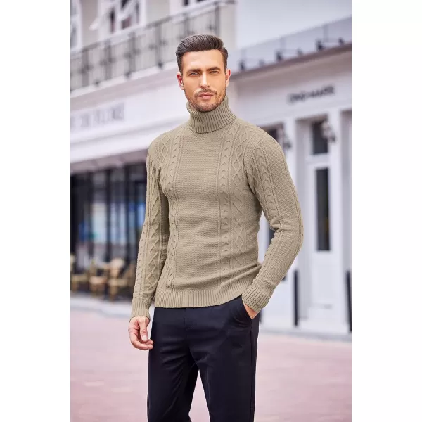 COOFANDY Men's Slim fit Turtleneck Sweater Casual Cable Knitted Pullover Sweaters