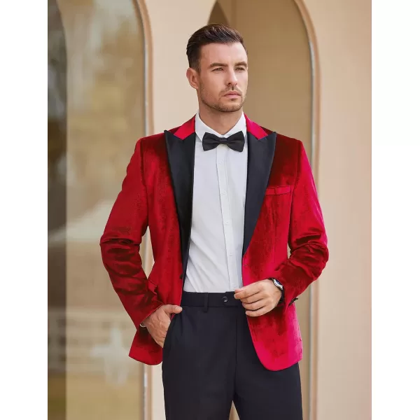 COOFANDY Mens Velvet Tuxedo One Button Blazer Peaked Lapel Suit Jacket for Wedding Prom Party Dinner