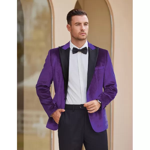 COOFANDY Mens Velvet Tuxedo One Button Blazer Peaked Lapel Suit Jacket for Wedding Prom Party Dinner