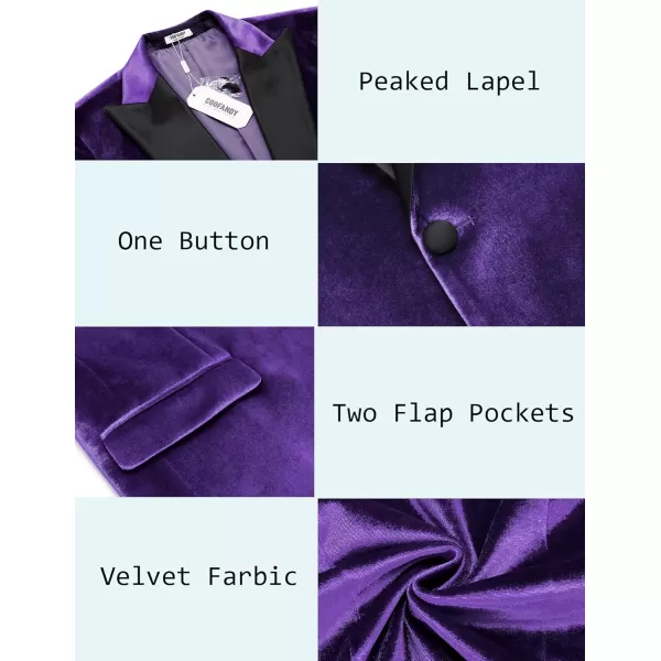 COOFANDY Mens Velvet Tuxedo One Button Blazer Peaked Lapel Suit Jacket for Wedding Prom Party Dinner