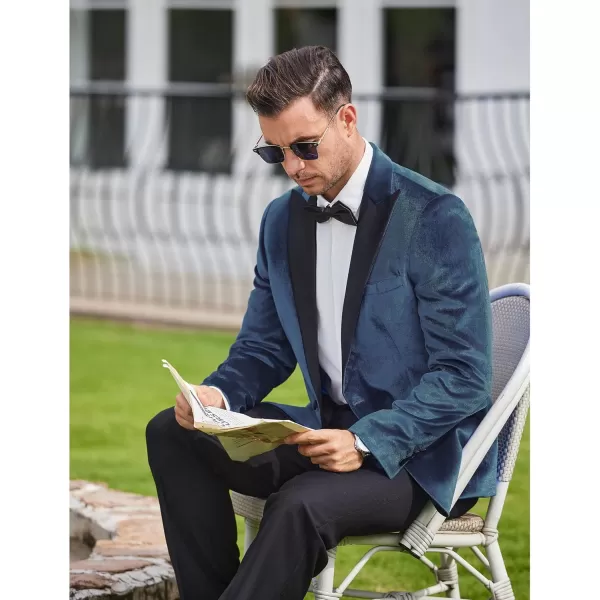 COOFANDY Mens Velvet Tuxedo One Button Blazer Peaked Lapel Suit Jacket for Wedding Prom Party Dinner