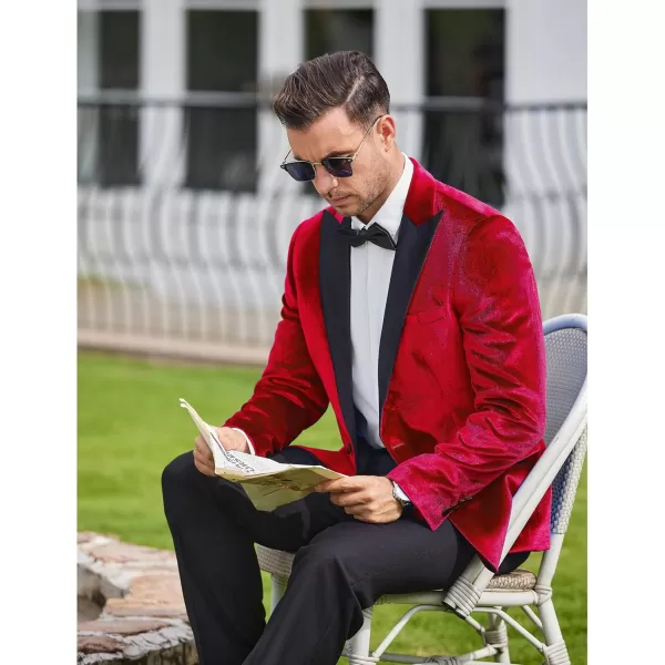 COOFANDY Mens Velvet Tuxedo One Button Blazer Peaked Lapel Suit Jacket for Wedding Prom Party Dinner