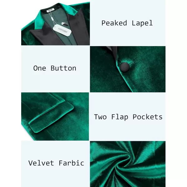 COOFANDY Mens Velvet Tuxedo One Button Blazer Peaked Lapel Suit Jacket for Wedding Prom Party Dinner
