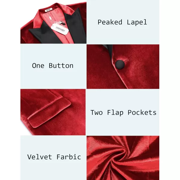 COOFANDY Mens Velvet Tuxedo One Button Blazer Peaked Lapel Suit Jacket for Wedding Prom Party Dinner