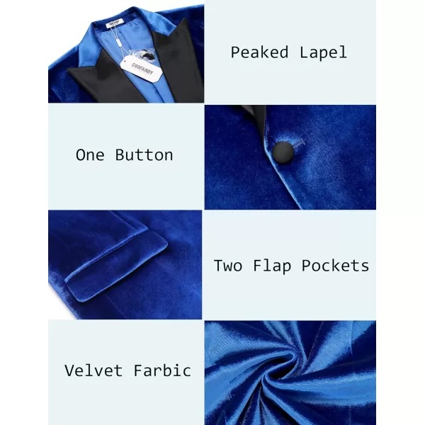 COOFANDY Mens Velvet Tuxedo One Button Blazer Peaked Lapel Suit Jacket for Wedding Prom Party Dinner