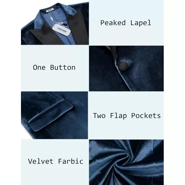 COOFANDY Mens Velvet Tuxedo One Button Blazer Peaked Lapel Suit Jacket for Wedding Prom Party Dinner