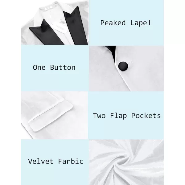 COOFANDY Mens Velvet Tuxedo One Button Blazer Peaked Lapel Suit Jacket for Wedding Prom Party Dinner