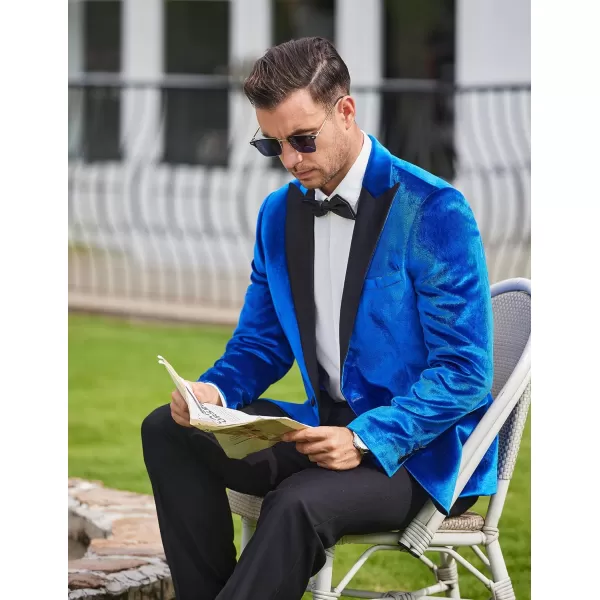 COOFANDY Mens Velvet Tuxedo One Button Blazer Peaked Lapel Suit Jacket for Wedding Prom Party Dinner