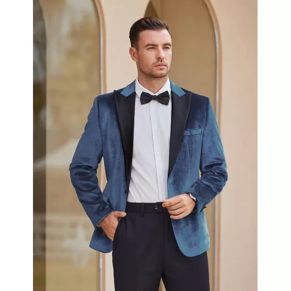 COOFANDY Mens Velvet Tuxedo One Button Blazer Peaked Lapel Suit Jacket for Wedding Prom Party Dinner